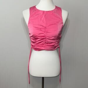 Vestique Crop Qui Top Pink Ruched Drawstring Sleeveless Top Womens Small NWT
